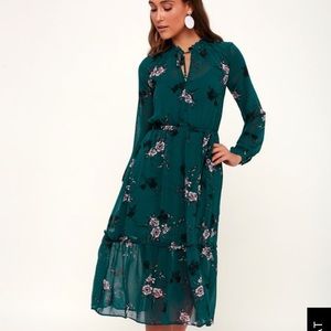 Lulu’s Teal Floral Midi Dress